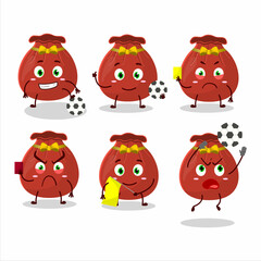 Red bag cartoon character working as a Football referee