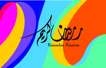 Fototapeta na wymiar Ramadan Kareem posters or invitations in arabic calligraphy greetings with Islamic mockups and decorations, translated 
