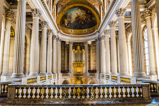 VERSAILLES, FRANCE - MAY 25 2016: The chapel of the Royal Palace of Versailles in France. The Royal Palace of Versailles is on the UNESCO World Heritage List.