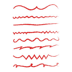 Handmade Collection Set Of Red Underline Vector . Doodle Style Different Shapes / Illustration