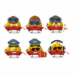 Pilot cartoon mascot yellow chinese traditional hat with glasses