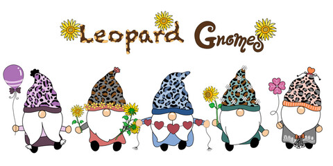 Collection of leopard gnomes designed in doodle style for cards, t-shirt designs, pillow designs, stickers, art for kids, key chains, children's clothing designs, digital prints and more. other © Churiarat