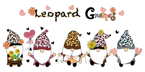 Collection of leopard gnomes designed in doodle style for cards, t-shirt designs, pillow designs, stickers, art for kids, key chains, children's clothing designs, digital prints and more. other © Churiarat