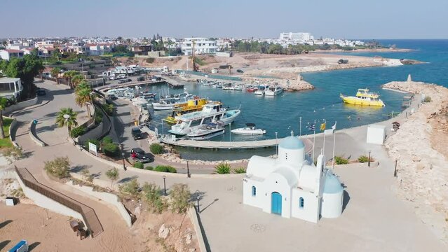 Port and ships in the harbor, Cyprus, beautiful views of Cyprus, Mediterranean Sea, aerial view