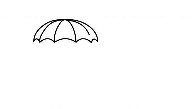 Self drawing animation of umbrella outline. Line art. White background.