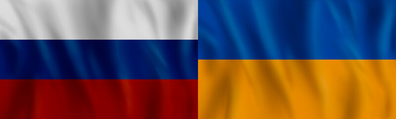 Fototapeta premium Flag illustration of russian and ukraine, Conflict between Russia and Ukraine war concept.
