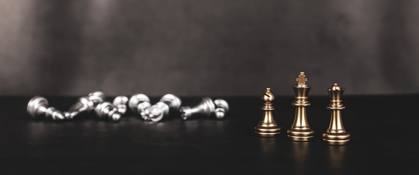 Close-up king chess bishop and queen standing teamwork concepts of business team and leadership strategy and organization risk management or team player.
