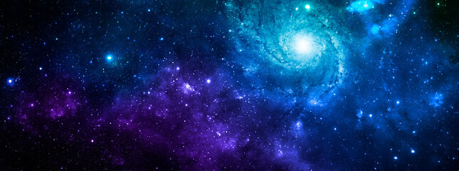 Bright cosmic background with galaxy and stars
