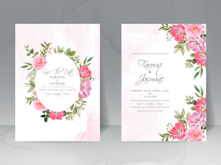 wedding invitation card set with beautiful pink flowers design
