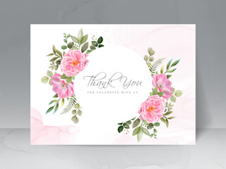 wedding invitation card set with beautiful pink flowers design