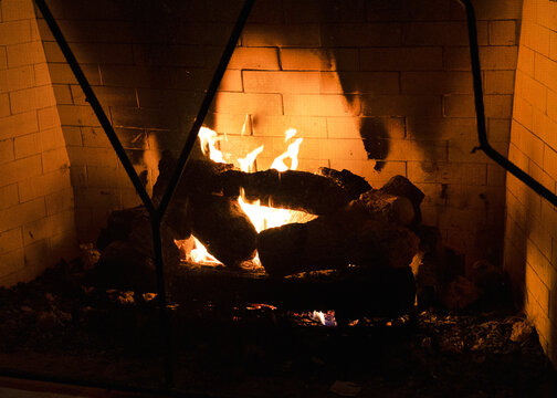 fireplace at night