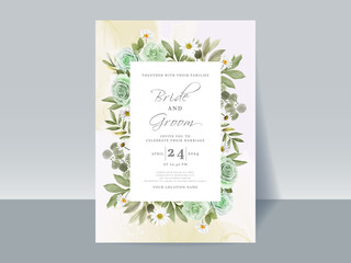 Hand drawn greenery roses wedding invitation card