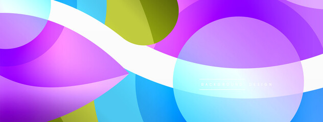 Abstract background with color geometric shapes. Beautiful minimal backdrop with round shapes circles and lines. Geometrical design. Vector illustration