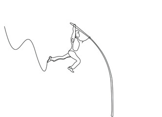 a businessperson takes a risk and pole vaults towards his goal