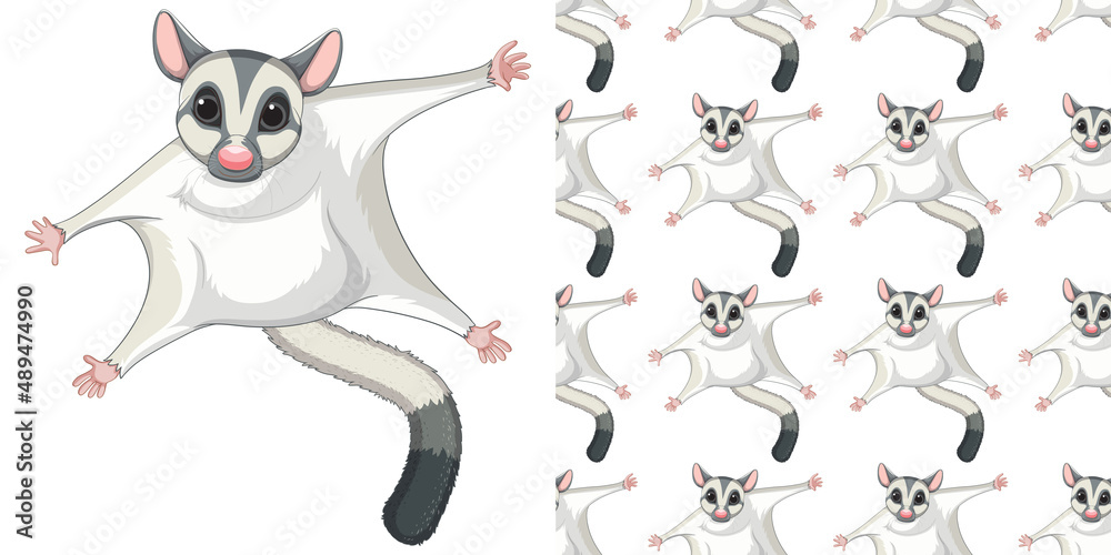 Wall mural seamless design of sugar glider on white background