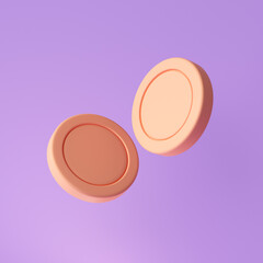 3d Coins motion on purple background, coin icon symbol. 3d render illustration