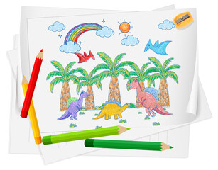 A paper with a doodle sketch design with color and colour pencils © GraphicsRF