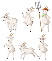 Set of different farm goats in cartoon style