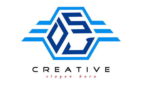 DSJ three letter monogram type emblem badge with wings logo vector template.