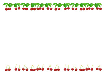 Obraz premium 葉のついたサクランボの実と収穫したサクランボの実で飾られたフレーム