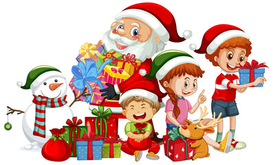 Obraz na płótnie Canvas Santa Claus and children in Christmas theme
