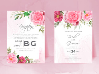 wedding invitation card set with beautiful pink flowers design