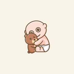 Cute Baby With Teddy Bear Logo Design