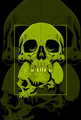 Skull with green color artwork illustration