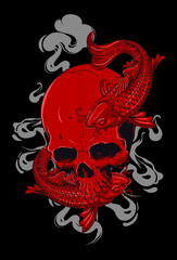 Skull with fish and smoke vector illustration