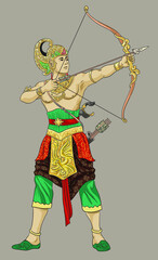 Drawing ,Arjuna baratayudha puppet characther, powerfull, garuda king art.illustration, vector