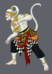 Drawing Hanoman, Ramayana puppet character, monkeyking, powerfull,art.illustration, vector