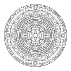 Circular pattern in form of mandala for Henna, Mehndi, tattoo, decoration. Decorative ornament in ethnic oriental style. Coloring book page.