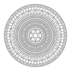 Circular pattern in form of mandala for Henna, Mehndi, tattoo, decoration. Decorative ornament in ethnic oriental style. Coloring book page.