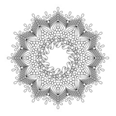 Circular pattern in form of mandala for Henna, Mehndi, tattoo, decoration. Decorative ornament in ethnic oriental style. Coloring book page.