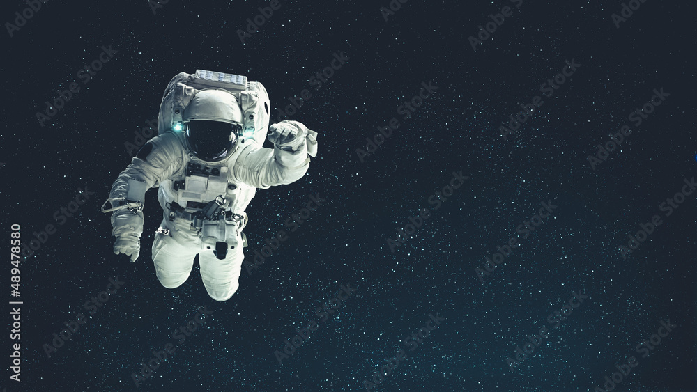 Wall mural astronaut spaceman do spacewalk while working for spaceflight mission at space station . astronaut w