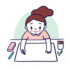 Cartoon cute education, Artisl Girl painting vector.