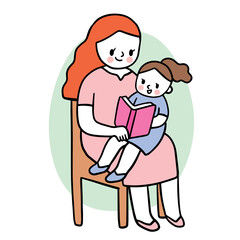 Cartoon cute education, Mother and daughter reading book vector.
