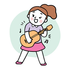 Cartoon cute education, Girl playing guitar vector.