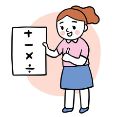 Cartoon cute education, Mathematics girl vector.