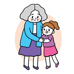 Cartoon cute elderly woman hug girl vector.