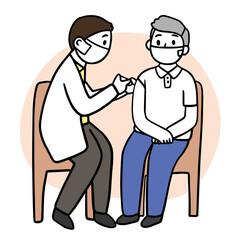 Fototapeta na wymiar Cartoon cute elderly man and doctor vaccine vector.