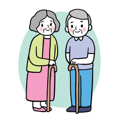 Cartoon cute elderly woman and man vector.