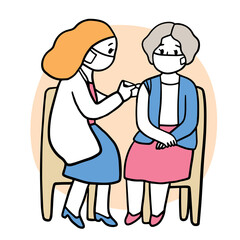 Cartoon cute elderly man and doctor vaccine vector.