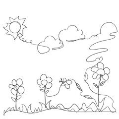 continuous line drawing flower plant spring illustration isolated vector