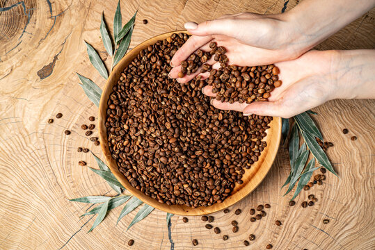 coffee beans on the wooden background
