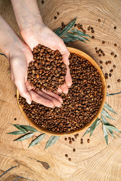 coffee beans on the wooden background
