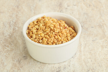 Crunched roasted peanut in the bowl