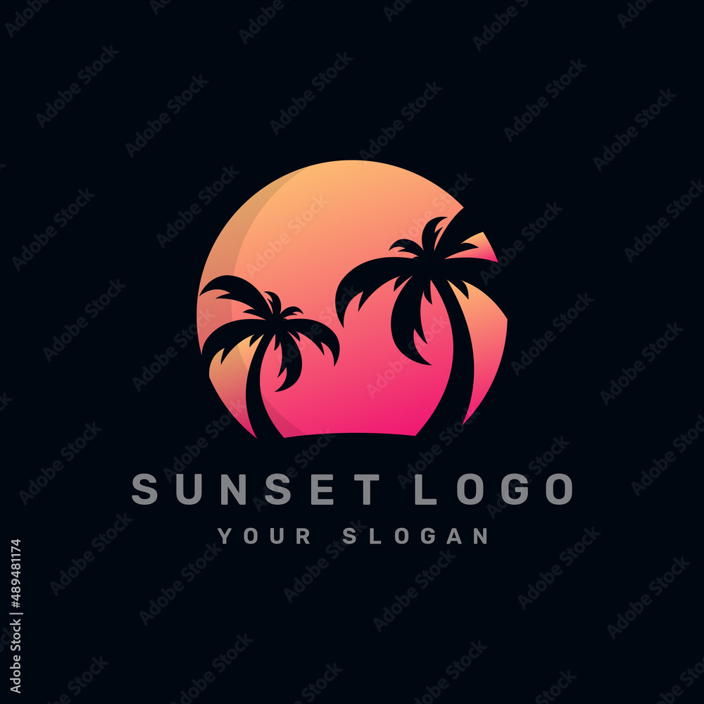 Wall mural Modern sunset logo illustration design for your business - Wall murals