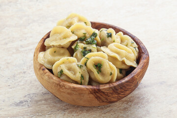 Russian boiled dumplings with meat