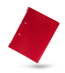 Office red folder for binding with shadow isolated on white background.